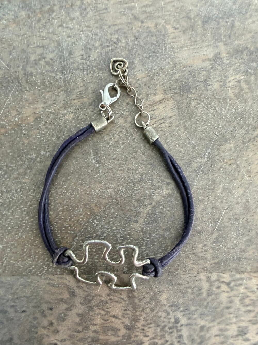 Silver Tone Puzzle Piece Cord Bracelet Adjustable Autism Awareness Style